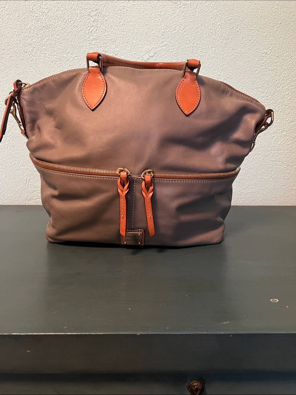 Dooney & Bourke Elephant Satchel with Tan Trim